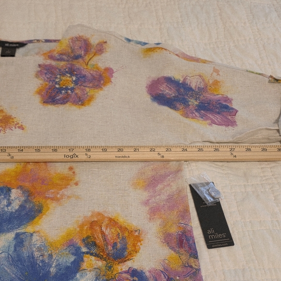 NWT Ali Miles Top Linen & Cotton Watercolor Floral Artsy Lagenlook Womens Large - Picture 13 of 16